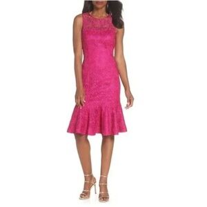 Eliza J Women’s Dress 2 Pink Floral Lace Sheath Sleeveless Cocktail Weddings